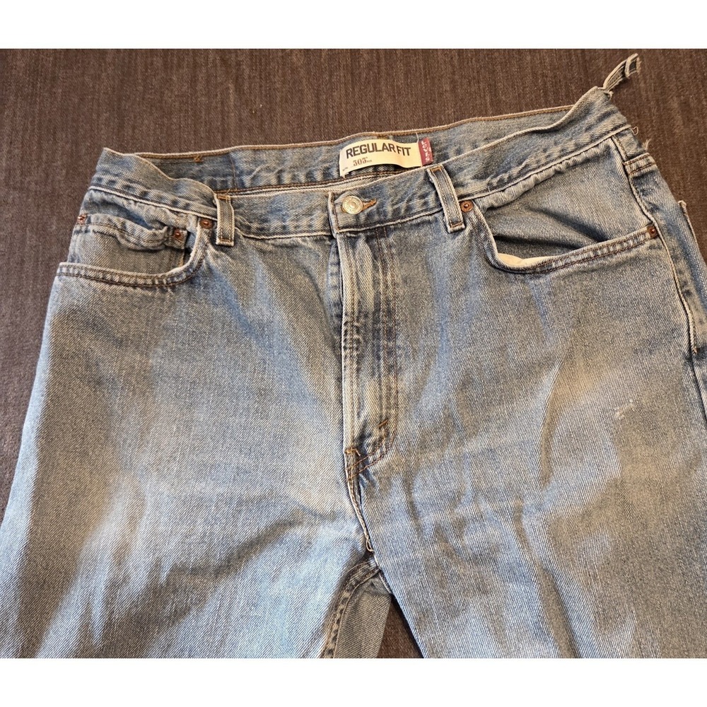 Levi's 505 Regular Fit Jeans‎ Mens 36x36 Light Wash Blue Distressed Denim